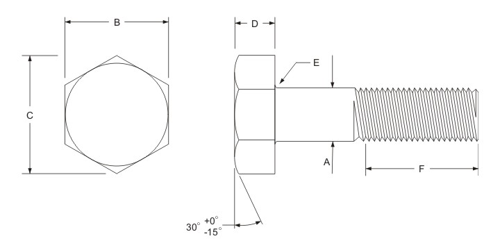 Duplex Steel S31803/S32205 Hex Bolt Dimensions